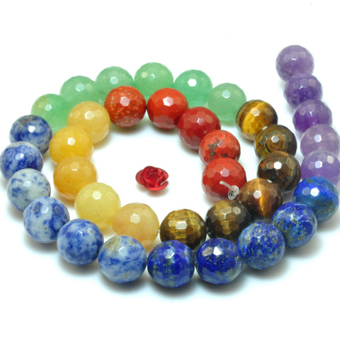 YesBeads Natural 7 Chakra stones faceted round beads wholesale gemstone jewelry making 6mm-10mm 15"