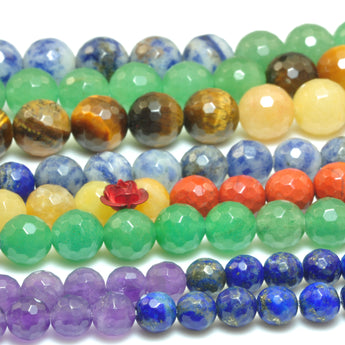 YesBeads Natural 7 Chakra stones faceted round beads wholesale gemstone jewelry making 6mm-10mm 15"