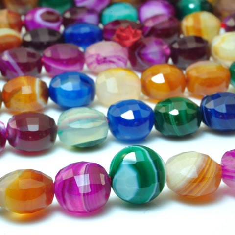 YesBeads Rainbow Banded Agate mix color gemstone faceted coin beads wholesale jewelry making 15"