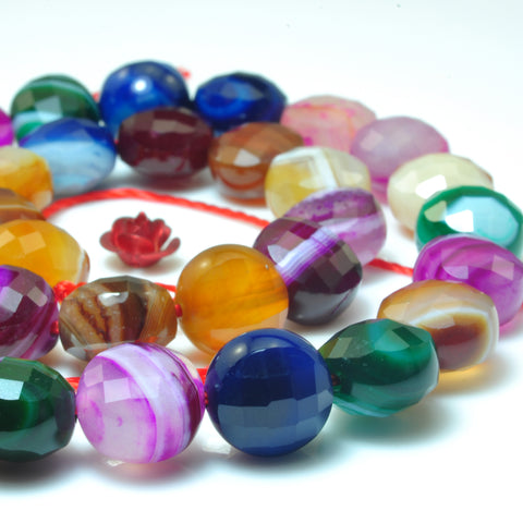YesBeads Rainbow Banded Agate mix color gemstone faceted coin beads wholesale jewelry making 15"