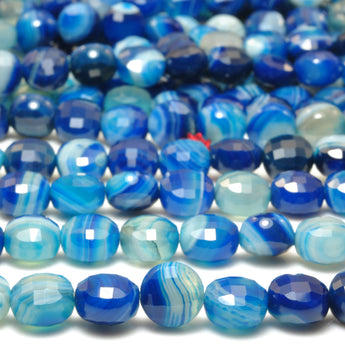 YesBeads Blue Banded Agate faceted coin beads wholesale gemstone jewelry making 15"