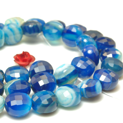 YesBeads Blue Banded Agate faceted coin beads wholesale gemstone jewelry making 15"