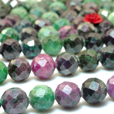 YesBeads Natural Ruby Zoisite faceted round loose beads wholesale gemstone green jewelry making 15"