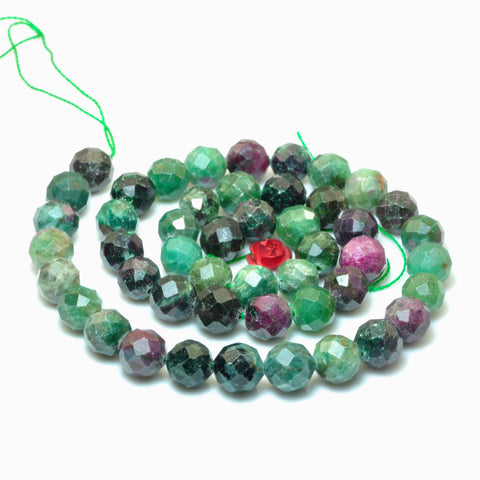 YesBeads Natural Ruby Zoisite faceted round loose beads wholesale gemstone green jewelry making 15"