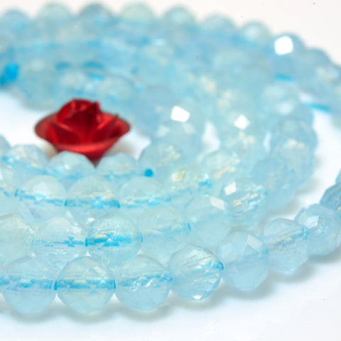 YesBeads Natural Aquamarine A grade faceted round loose beads wholesale gemstone jewelry making 15"