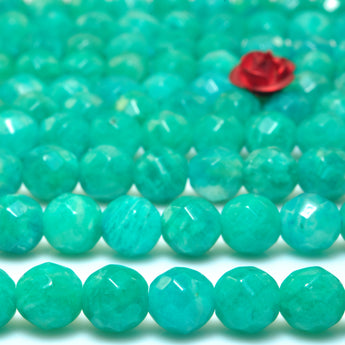 YesBeads Natural Russian Amazonite faceted round beads green gemstone wholesale jewelry making 15"