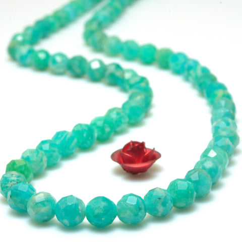 YesBeads Natural Russian Amazonite faceted round beads green gemstone wholesale jewelry making 15"