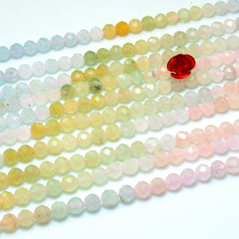 YesBeads Natural Multi Morganite stone faceted loose round beads gemstone wholesale jewelry making 15''