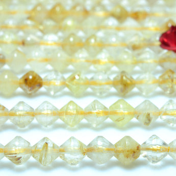 YesBeads Natural Golden Rutilated Quartz faceted disc rondelle beads yellow crystal gemstone wholesale jewelry 15"