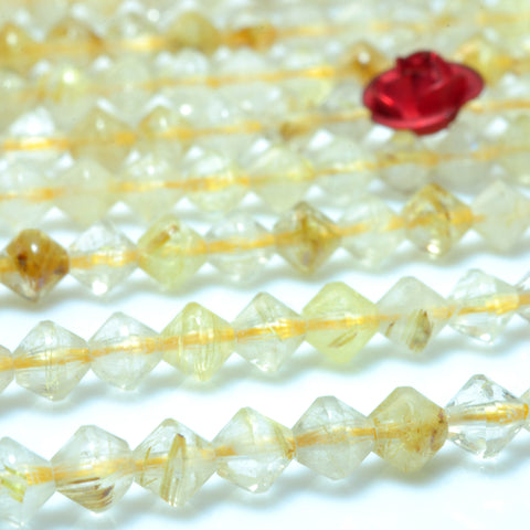 YesBeads Natural Golden Rutilated Quartz faceted disc rondelle beads yellow crystal gemstone wholesale jewelry 15"