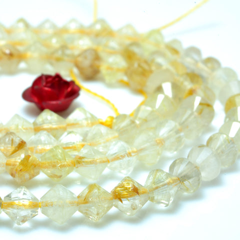 YesBeads Natural Golden Rutilated Quartz faceted disc rondelle beads yellow crystal gemstone wholesale jewelry 15"