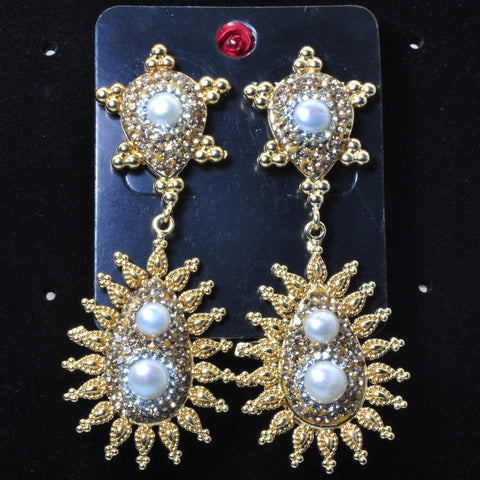 YesBeads Earrings gold plated pearls beads rhinestone crystal CZ pave stud dangle earrings drop jewelry gift