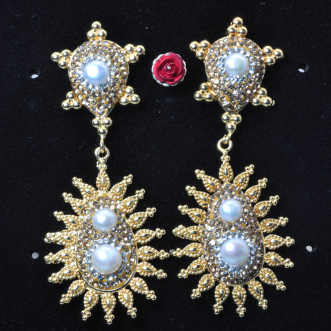 YesBeads Earrings gold plated pearls beads rhinestone crystal CZ pave stud dangle earrings drop jewelry gift