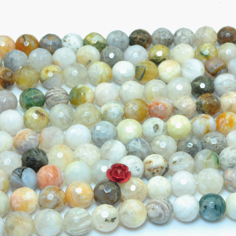 YesBeads Natural Bamboo leaf agate faceted round loose beads wholesale gemstone jewelry 15"