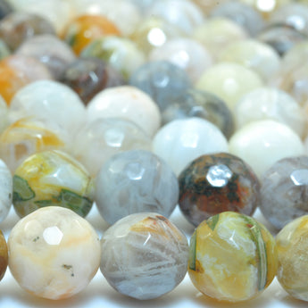 YesBeads Natural Bamboo leaf agate faceted round loose beads wholesale gemstone jewelry 15"