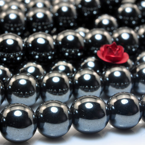 YesBeads Gun Black Hematite smooth round loose beads stone gemstone wholesale jewelry 15"