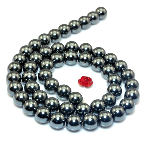 YesBeads Gun Black Hematite smooth round loose beads stone gemstone wholesale jewelry 15"