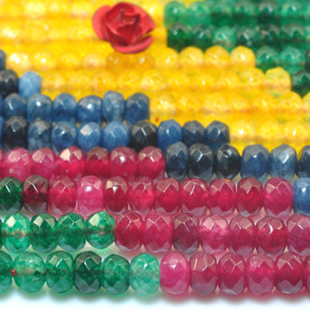 YesBeads Multicolor Jade mix gemstone faceted rondelle loose beads wholesale jewelry 15"