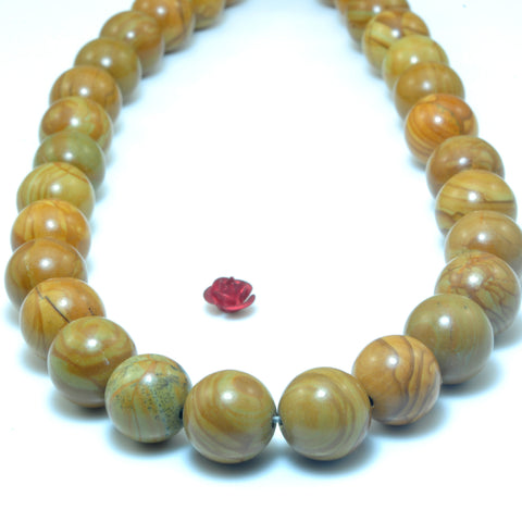 YesBeads Natural Wood Jasper stone smooht round beads gemstone wholesale jewelry 15"