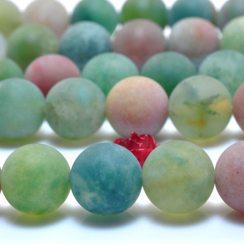 YesBeads Natural Green Red Moss Agate matte round loose beads gemstone jewelry 15"