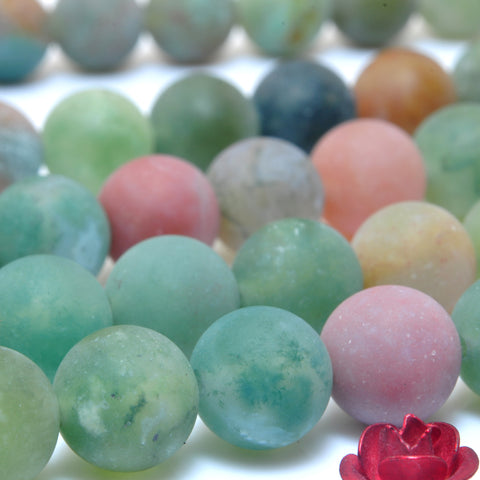 YesBeads Natural Green Red Moss Agate matte round loose beads gemstone jewelry 15"