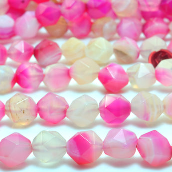 YesBeads Rose Red Agate star cut faceted nugget beads gemstone wholesale jewelry 15"