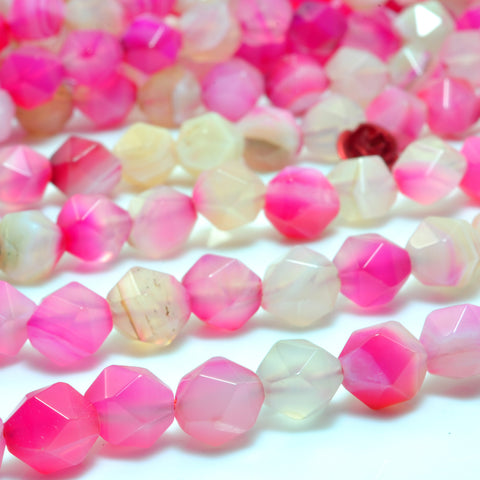 YesBeads Rose Red Agate star cut faceted nugget beads gemstone wholesale jewelry 15"