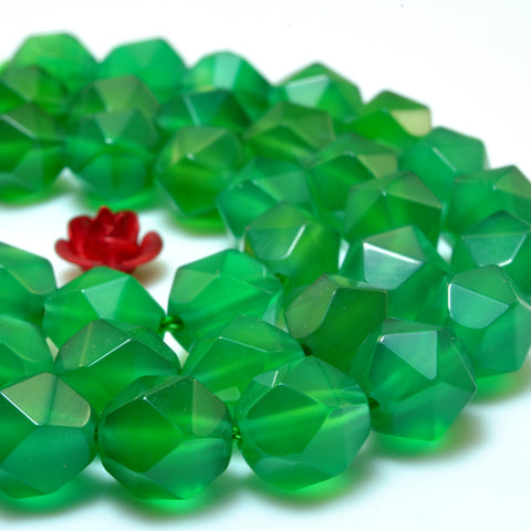 YesBeads Natural Green Agate faceted star cut nugget beads gemstone wholesale jewelry 15"