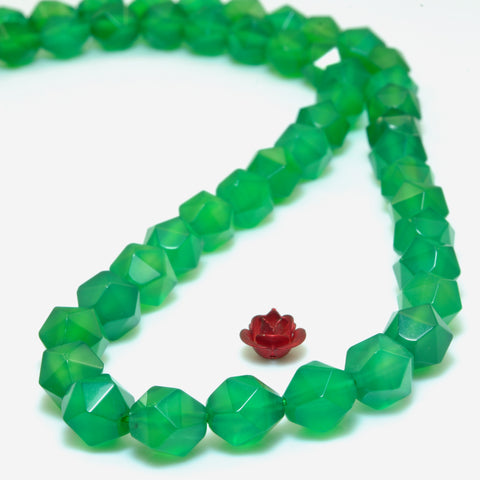 YesBeads Natural Green Agate faceted star cut nugget beads gemstone wholesale jewelry 15"