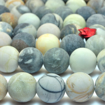 YesBeads Natural Picasso Jasper matte round loose beads wholesale gemstone jewelry 15"