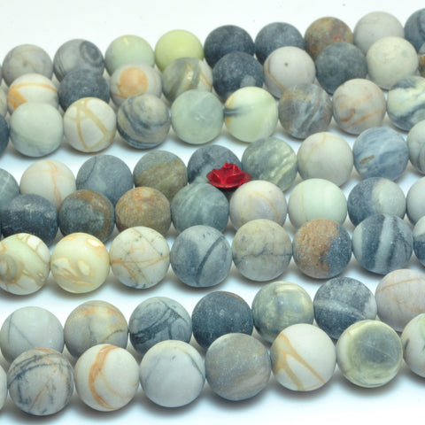 YesBeads Natural Picasso Jasper matte round loose beads wholesale gemstone jewelry 15"