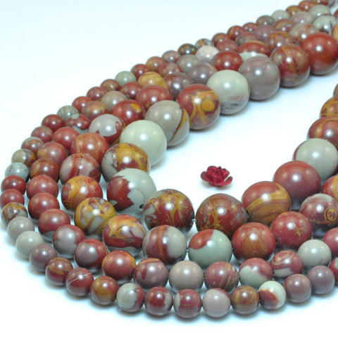 YesBeads Natural Noreena Jasper smooth round beads Australian red picture jasper wholesale gemstone jewelry 15"
