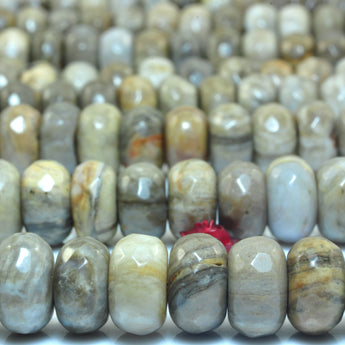 YesBeads Natural Gray Silver Leaf Jasper faceted rondelle beads gemstone wholesale jewelry 15"