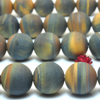 YesBeads Natural Tiger Eye matte round beads yellow blue gemstone wholesale jewelry 15"
