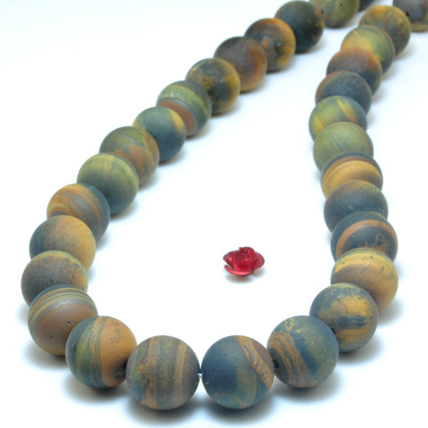 YesBeads Natural Tiger Eye matte round beads yellow blue gemstone wholesale jewelry 15"