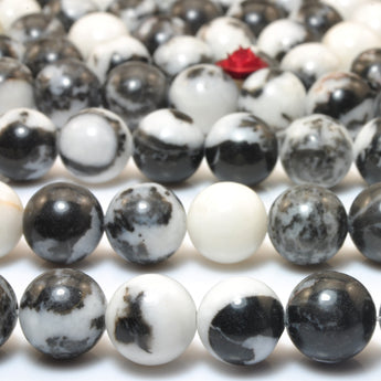 YesBeads Natural Black Zebra jasper smooth loose round beads gemstone wholesale jewelry 15"