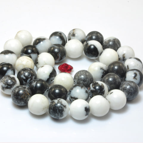 YesBeads Natural Black Zebra jasper smooth loose round beads gemstone wholesale jewelry 15"