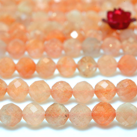 YesBeads Natural Orange Sunstone faceted round beads wholesale gemstone jewelry
