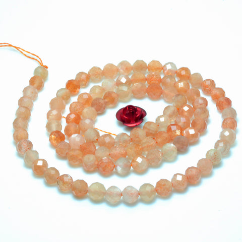 YesBeads Natural Orange Sunstone faceted round beads wholesale gemstone jewelry