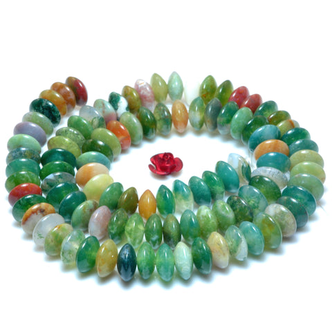 YesBeads Natural Indian agate green red smooth disc rondelle beads wholesale gemstone 4x8mm