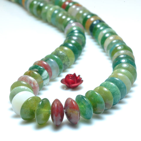 YesBeads Natural Indian agate green red smooth disc rondelle beads wholesale gemstone 4x8mm