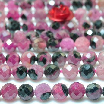 YesBeads Genuine Natural Ruby faceted round beads black red rubby gemstone wholesale jewelry making 15"