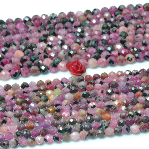 YesBeads Genuine Natural Ruby faceted round beads black red rubby gemstone wholesale jewelry making 15"