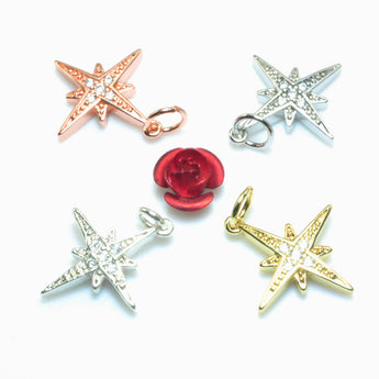 YesBeads Starburst charms electroplated CZ pave rhinestone copper spacer star pendant beads wholesale findings