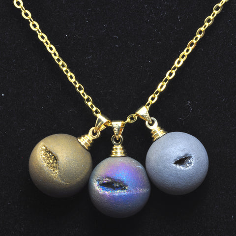YesBeads Druzy Agate Charms titanium coated agate matte round pendant beads wholesale jewelry