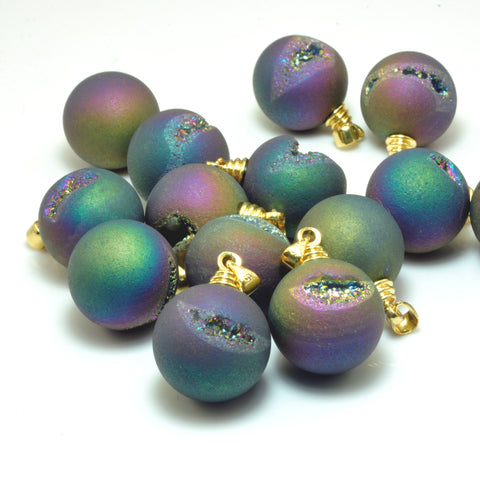 YesBeads Druzy Agate Charms titanium coated agate matte round pendant beads wholesale jewelry