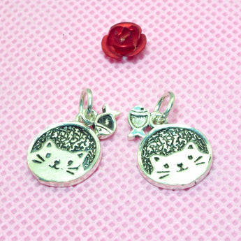 925 Sterling silver cat and fish charms silver coin pendant charm beads wholesale jewelry findings