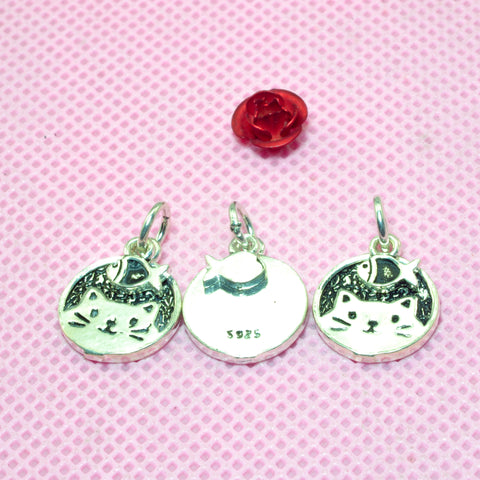925 Sterling silver cat and fish charms silver coin pendant charm beads wholesale jewelry findings