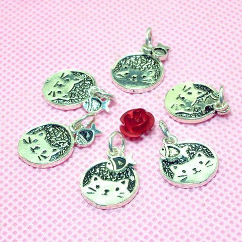 925 Sterling silver cat and fish charms silver coin pendant charm beads wholesale jewelry findings