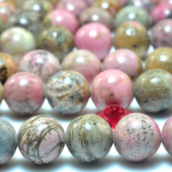 YesBeads Natural Pink Rhodonite smooth round loose beads wholesale gemstone 15"